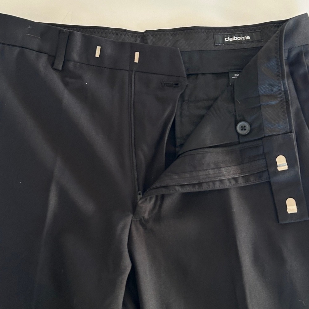 Mens Classic Dress Pants Black Flat Front Straight Leg Claiborne 30x32 - Picture 5 of 8